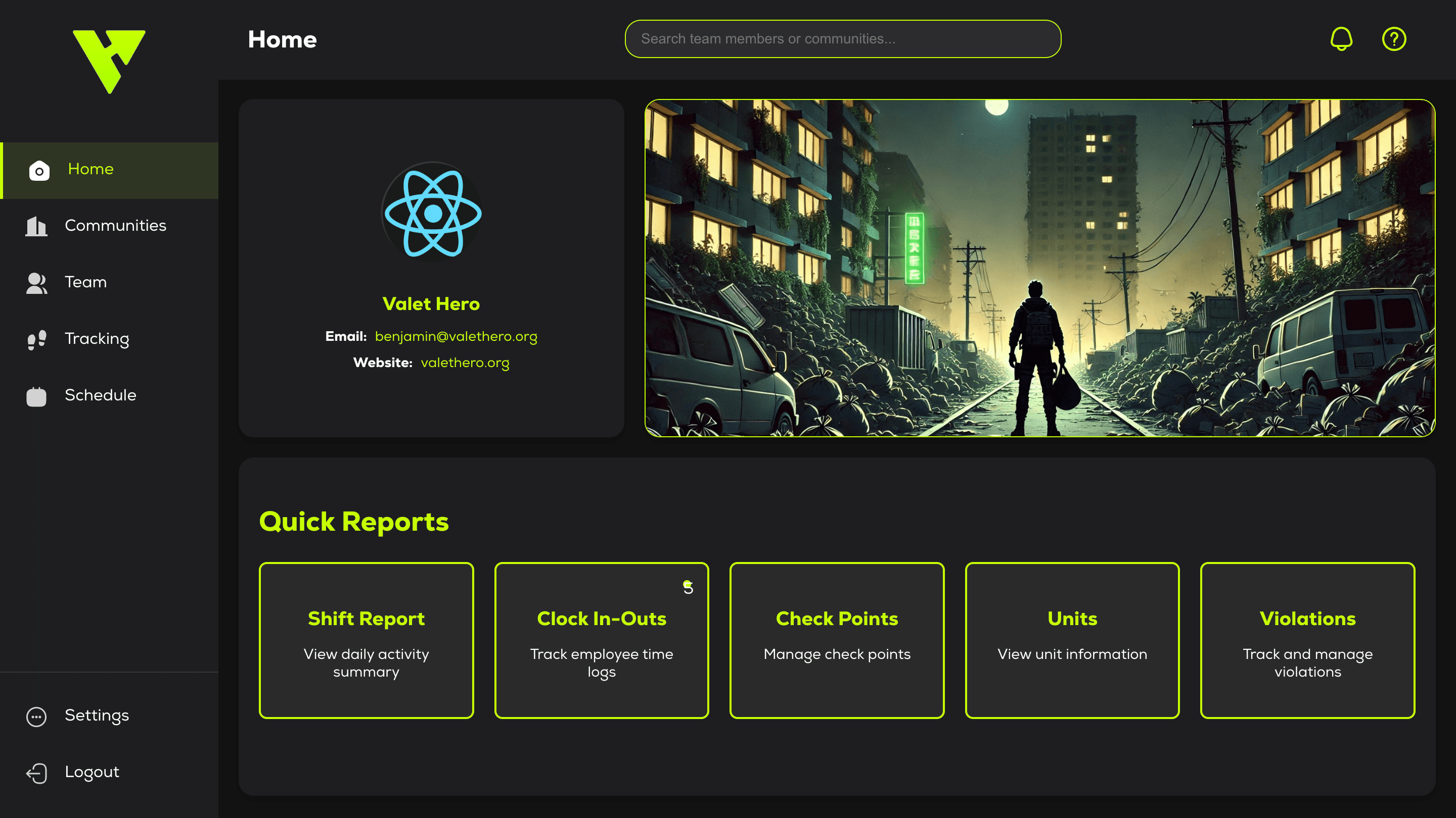 Valet Hero Dashboard