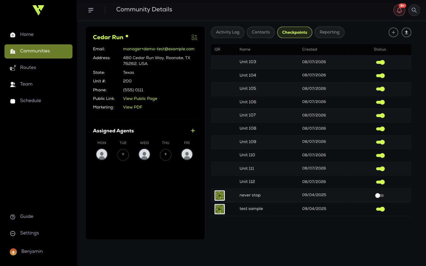 The Units tab listing property units, service details and active status